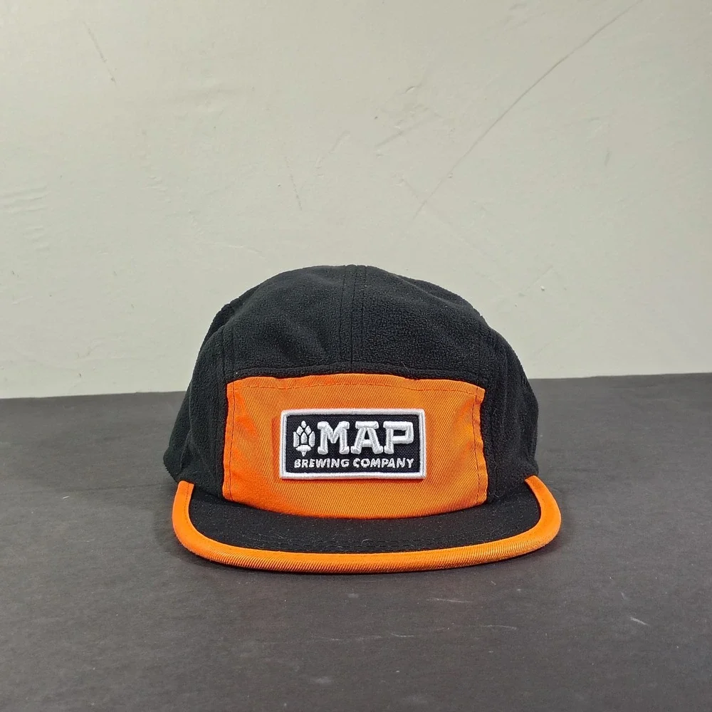 Map Brewing Hat Cap Strapback Black Orange Fleece Gorpcore Bozeman Montana Panel